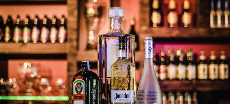 Bottles of alcohol in a bar.