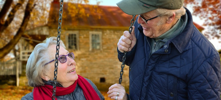 Elderly couple in a rehab for seniors.