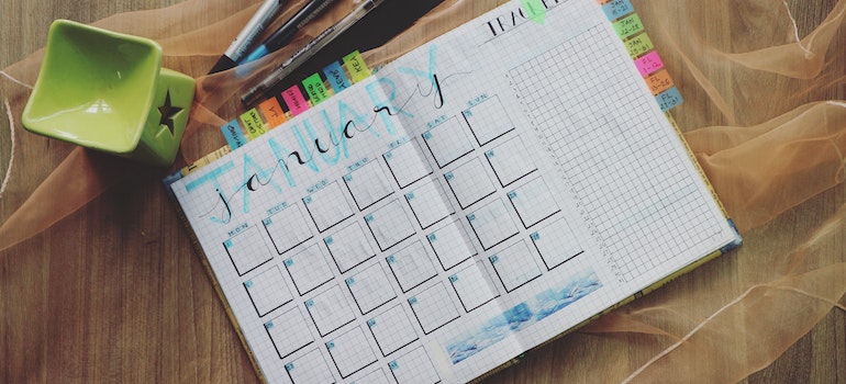 an empty page of a calendar