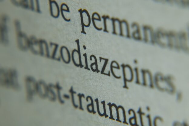 The word benzodiazepine written on a page