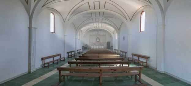 The interior of a church to emphasize the role of churches in overcoming addiction in small-town West Virginia