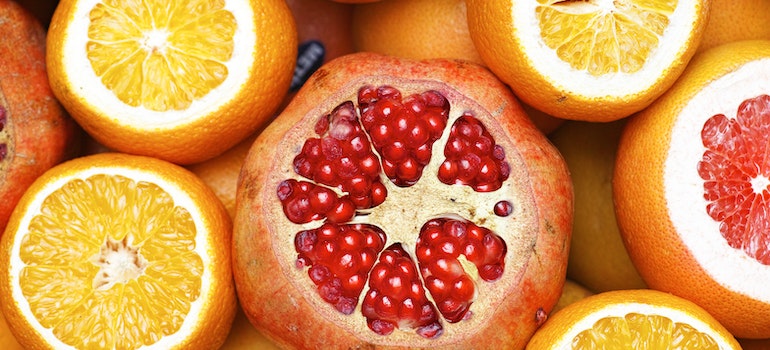 Pomegranate, orange and grapefruit