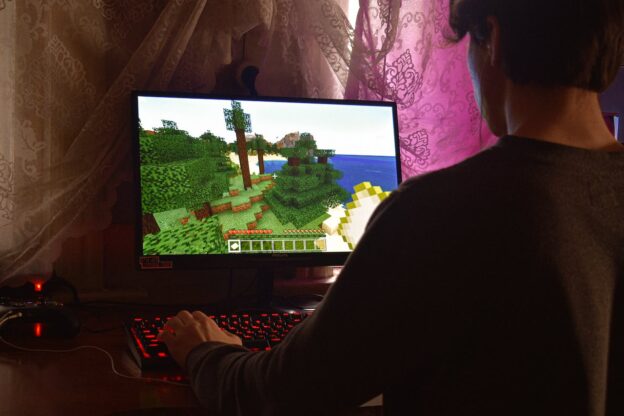 A man playing a video game on his computer
