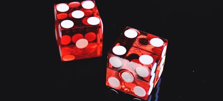 Two red dice.