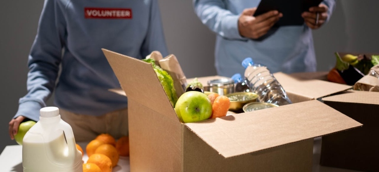 people volunteering at the food bank