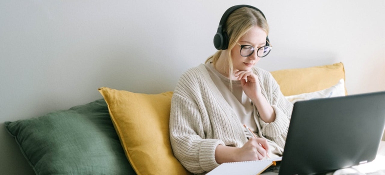 A woman taking notes