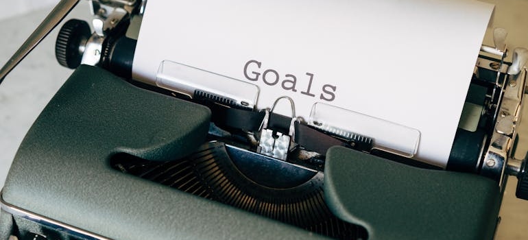 The word goals written on a typewriter.