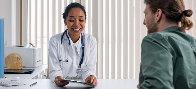 a patient and a doctor talking