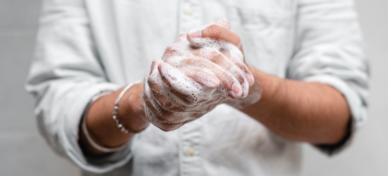 a man washing his hands